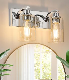 2-Light Bathroom Light Fixtures Modern Chrome Vanity Lights for Bathroom Lighting fixtures Over Mirror with Clear Glass Shade for Cabinet Mirror Bedroom Hallway