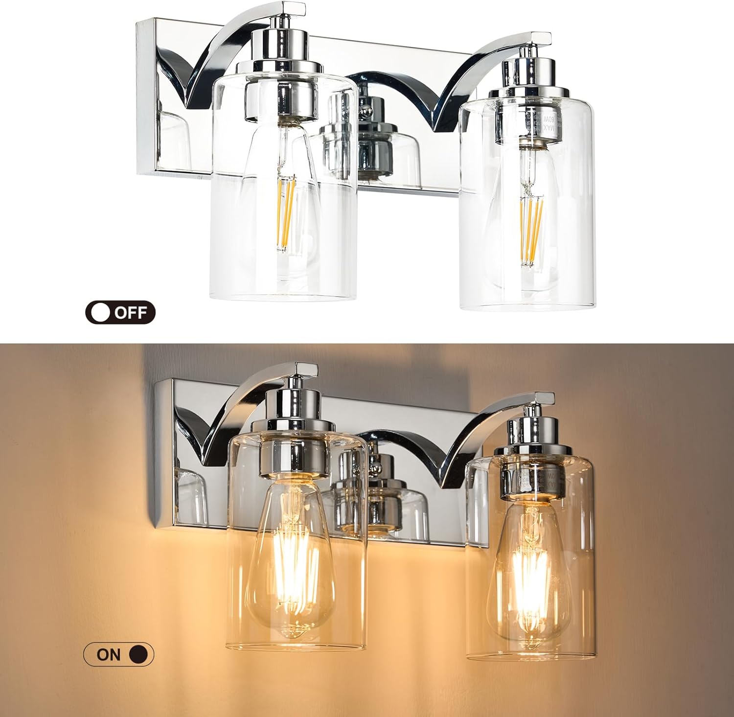 2-Light Bathroom Light Fixtures Modern Chrome Vanity Lights for Bathroom Lighting fixtures Over Mirror with Clear Glass Shade for Cabinet Mirror Bedroom Hallway - Image 4