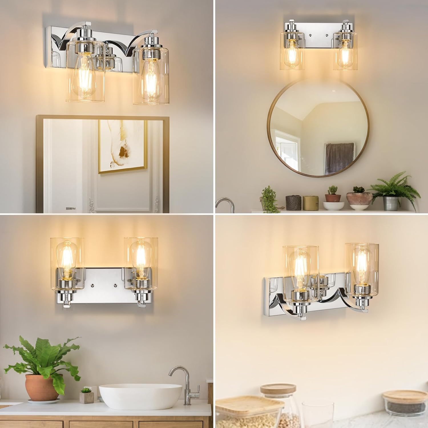 2-Light Bathroom Light Fixtures Modern Chrome Vanity Lights for Bathroom Lighting fixtures Over Mirror with Clear Glass Shade for Cabinet Mirror Bedroom Hallway - Image 7