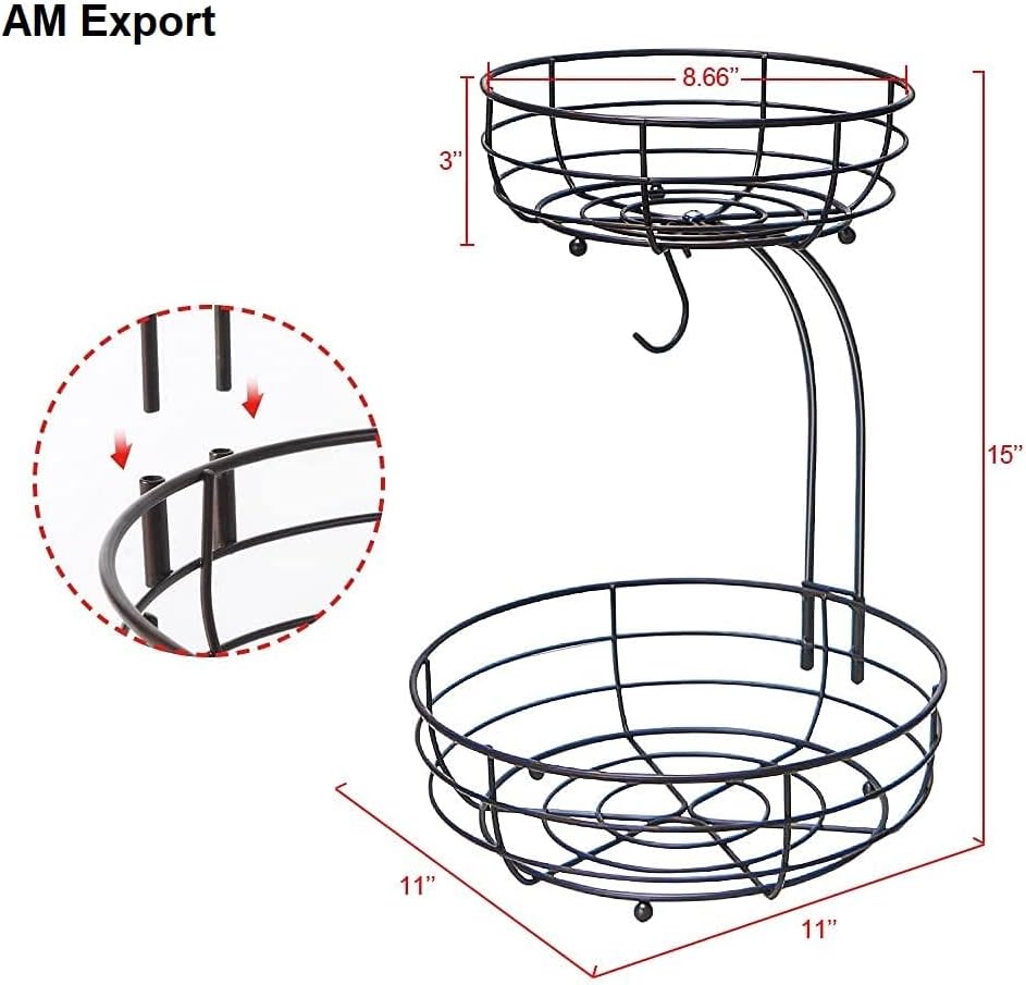 Auledio 2-Tier Countertop Fruit Vegetables Basket Bowl Storage With Banana Hanger, Brone (1) - Image 3