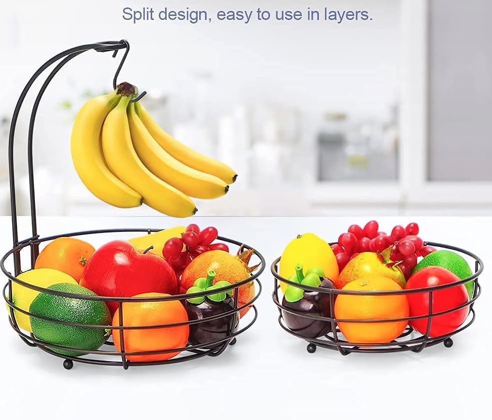Auledio 2-Tier Countertop Fruit Vegetables Basket Bowl Storage With Banana Hanger, Brone (1) - Image 4