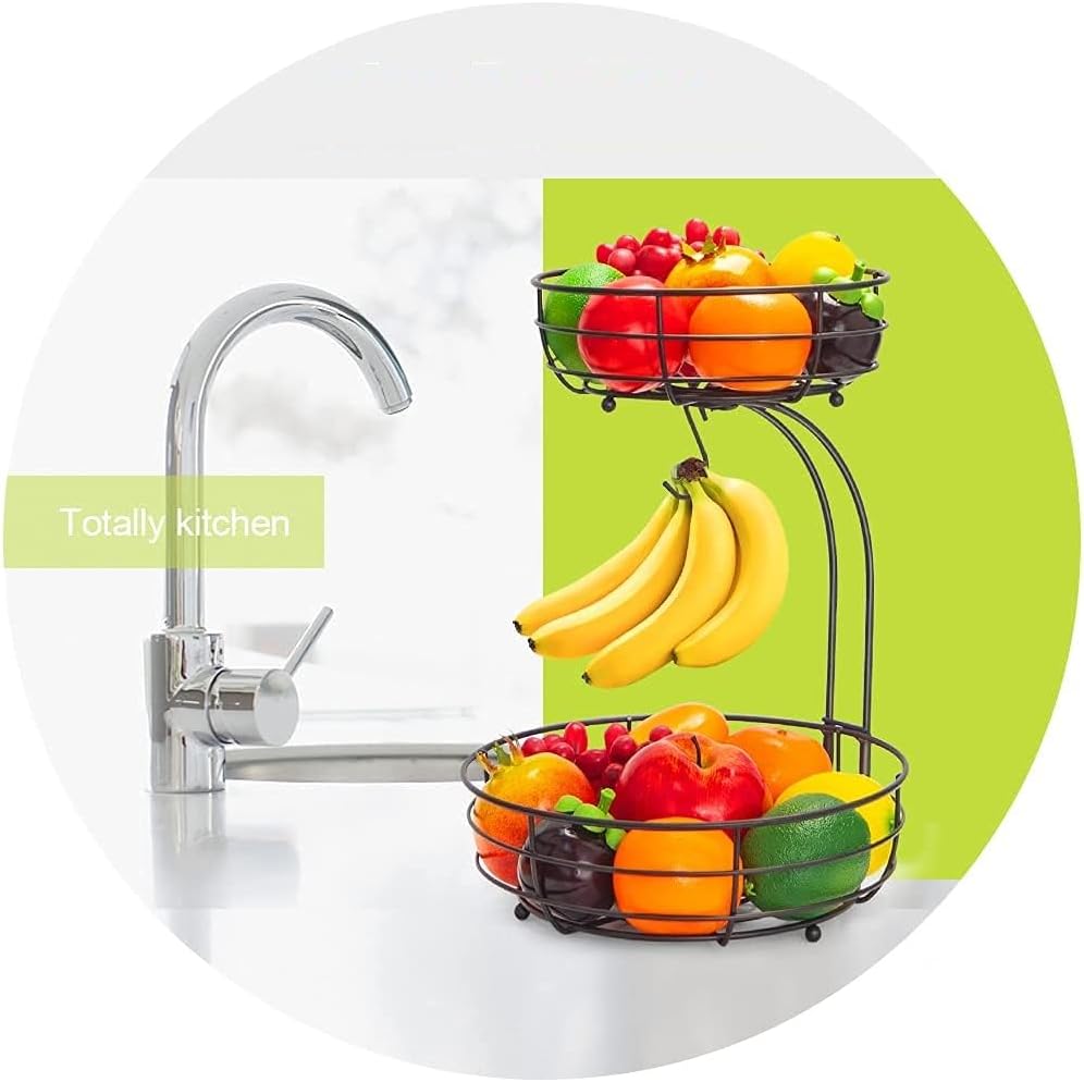 Auledio 2-Tier Countertop Fruit Vegetables Basket Bowl Storage With Banana Hanger, Brone (1) - Image 5