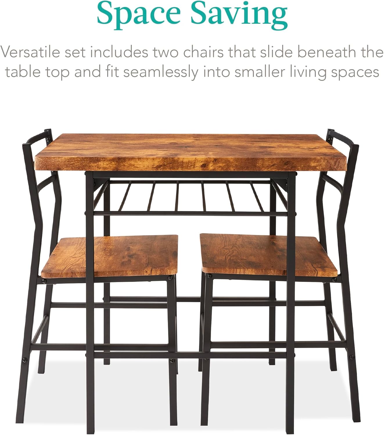 Best Choice Products 3-Piece Modern Dining Set, Space Saving Dinette for Kitchen, Dining Room, Small Space w/Steel Frame, Built-in Storage Rack - Brown - Image 3