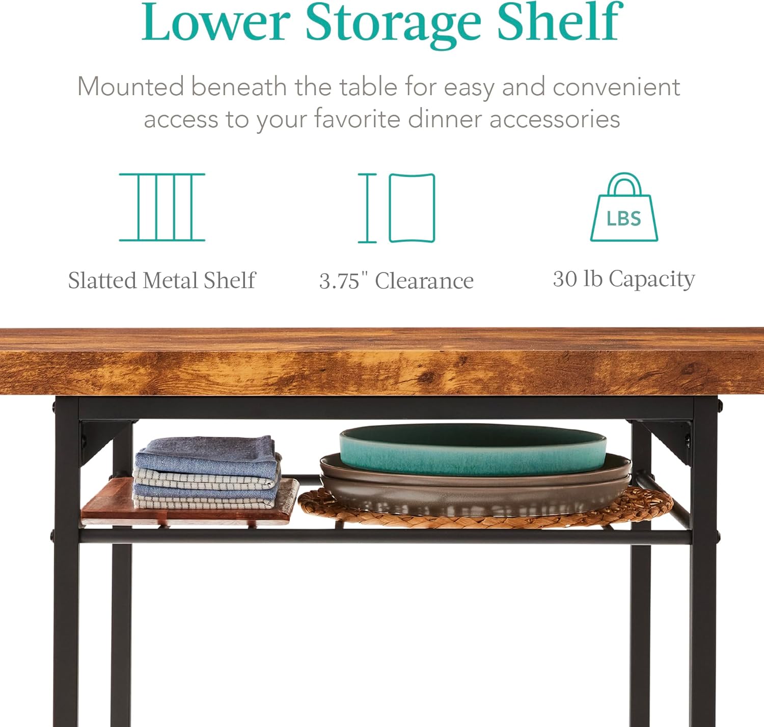 Best Choice Products 3-Piece Modern Dining Set, Space Saving Dinette for Kitchen, Dining Room, Small Space w/Steel Frame, Built-in Storage Rack - Brown - Image 4