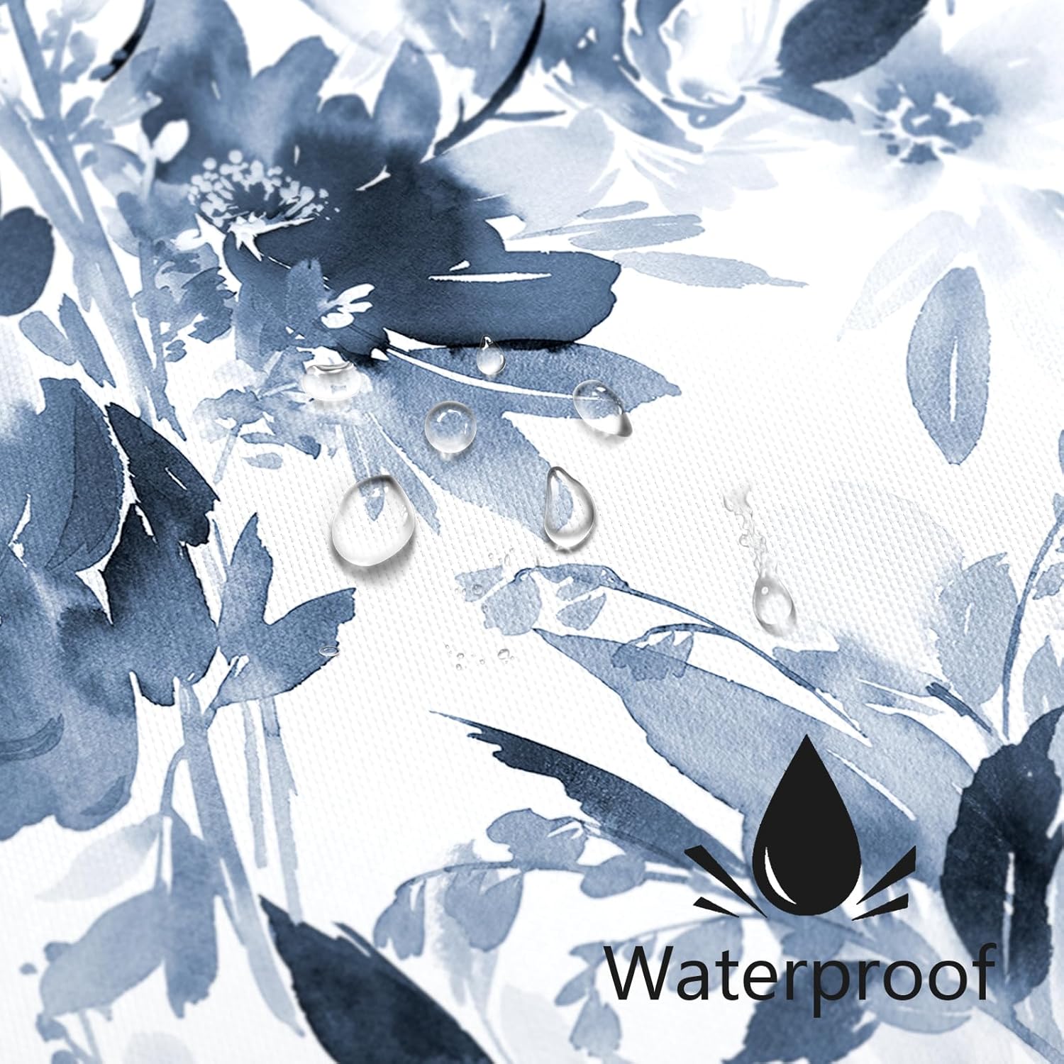 Extra Long Shower Curtain 72 x 84 Inch, Tall Watercolor Floral Fabric Shower Curtain, Modern Abstract Navy Blue Flower Bathroom Shower Curtain Set with Hooks - Image 4