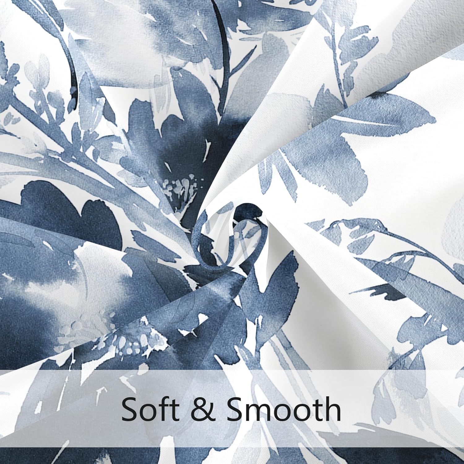 Extra Long Shower Curtain 72 x 84 Inch, Tall Watercolor Floral Fabric Shower Curtain, Modern Abstract Navy Blue Flower Bathroom Shower Curtain Set with Hooks - Image 5