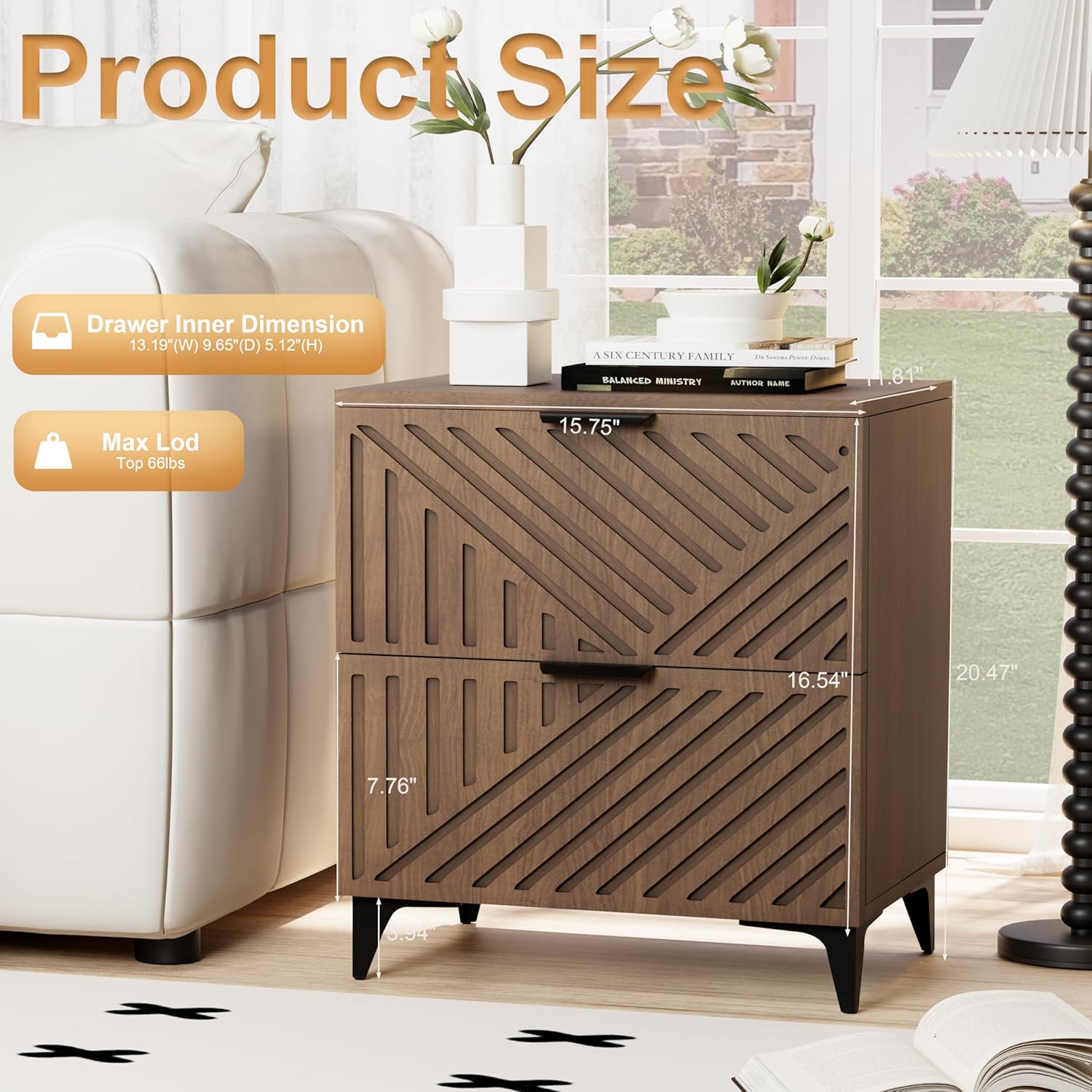 Fluted Nightstand Set of 2 with 2 Drawers, Side End Table, Small Accent Storage Cabinet,Modern Night Stand Bedside Table for Bedroom, Brown - Image 3