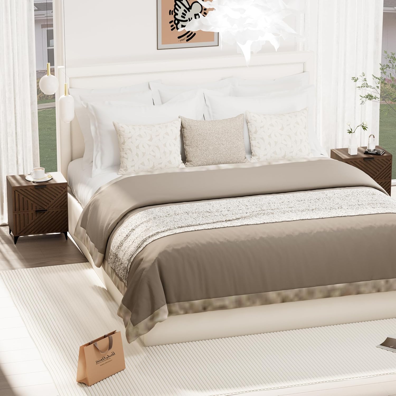 Fluted Nightstand Set of 2 with 2 Drawers, Side End Table, Small Accent Storage Cabinet,Modern Night Stand Bedside Table for Bedroom, Brown - Image 5