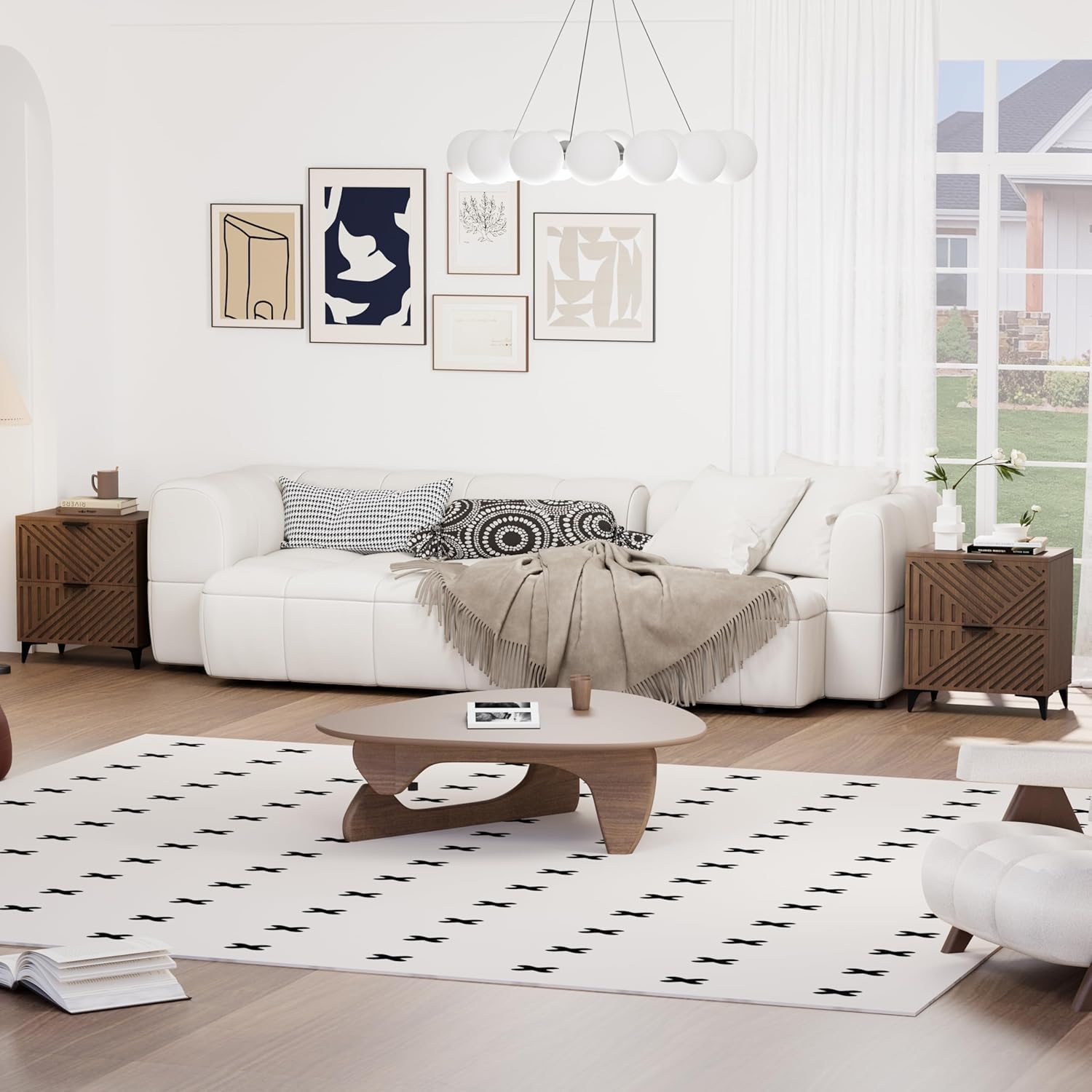 Fluted Nightstand Set of 2 with 2 Drawers, Side End Table, Small Accent Storage Cabinet,Modern Night Stand Bedside Table for Bedroom, Brown - Image 6