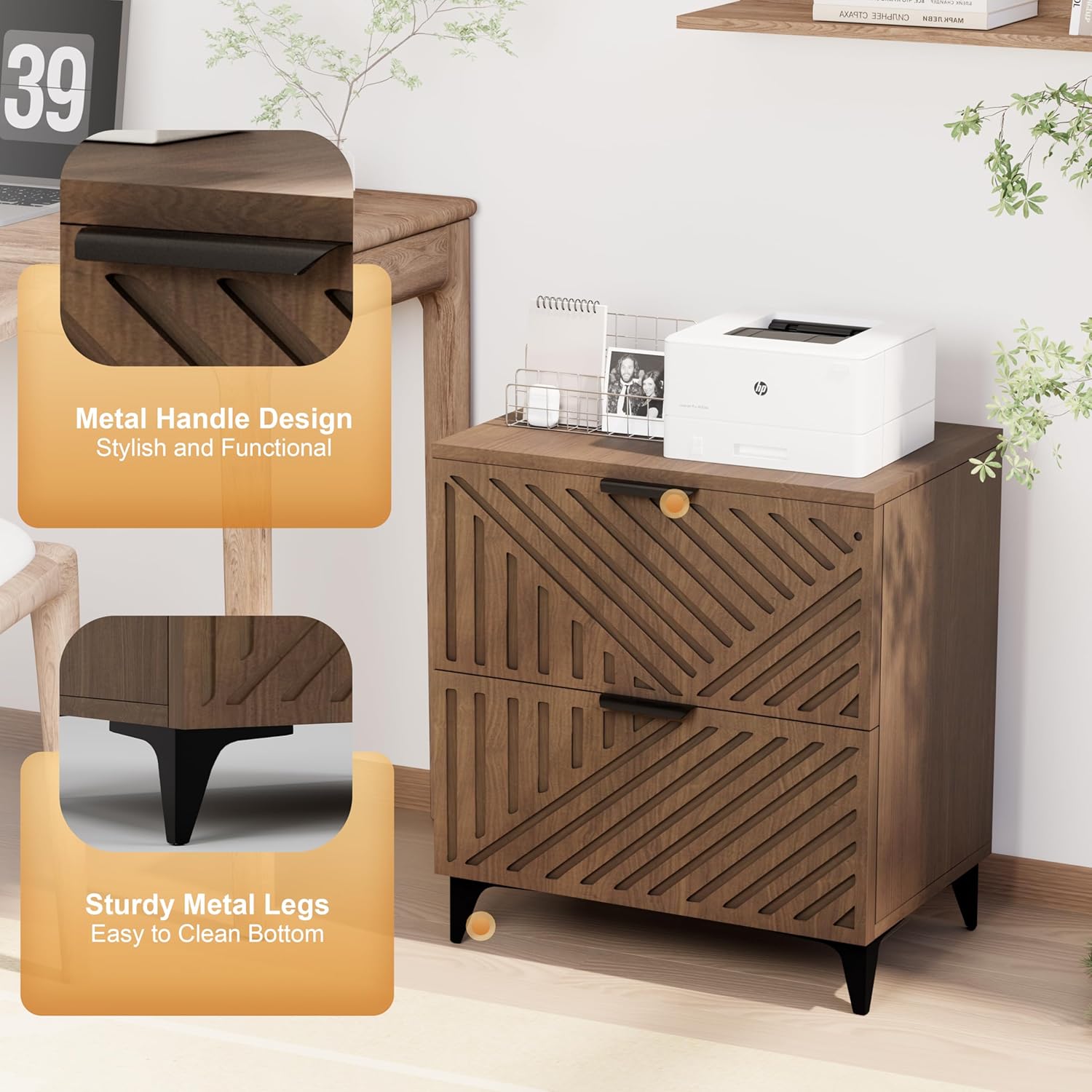 Fluted Nightstand Set of 2 with 2 Drawers, Side End Table, Small Accent Storage Cabinet,Modern Night Stand Bedside Table for Bedroom, Brown - Image 8