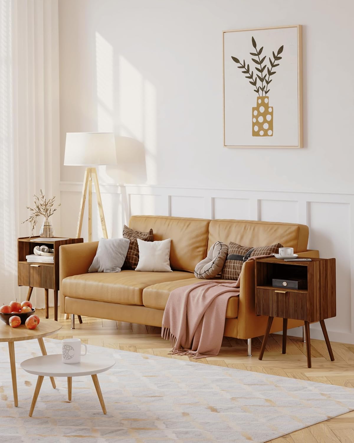 Nightstand,Modern Bedside Table with Storage Drawer and Open Wood Shelf, for Living Room, Bedroom and Small Spaces, Accent Night Stand with Solid Wood Legs, Easy Assembly,Walnut Brown - Image 3